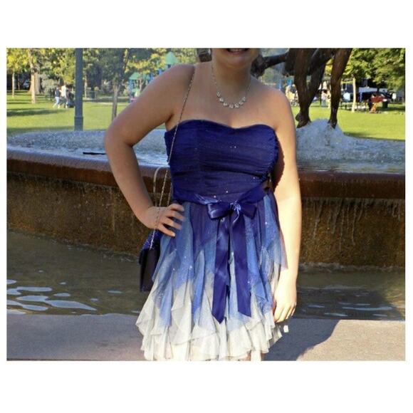 Teeze Me Dress Formal Dance Junior 11/12 Strapless Blue Ombre Tulip Skirt - Picture 2 of 6